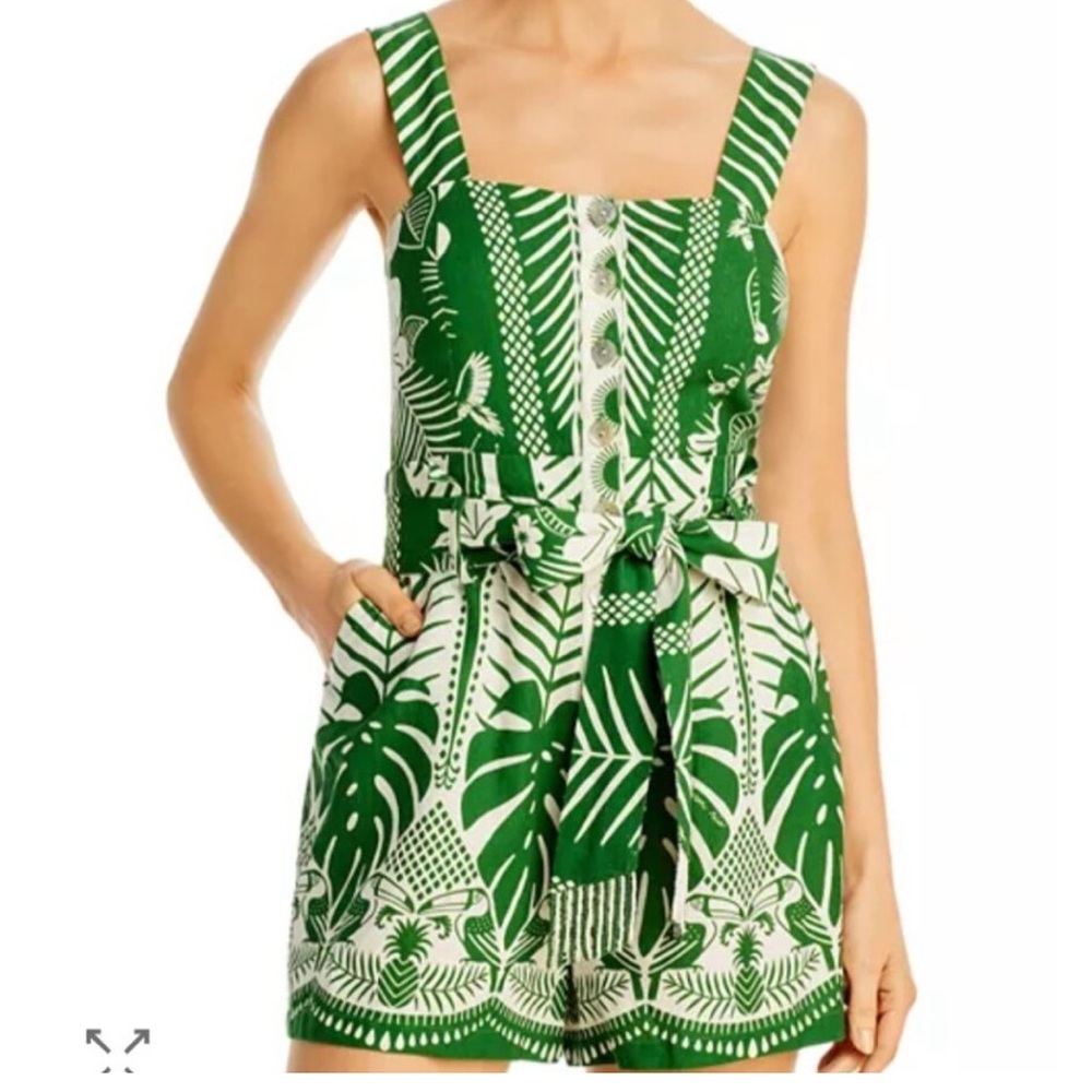 FARM Rio Green and White Tropical Jumpsuit